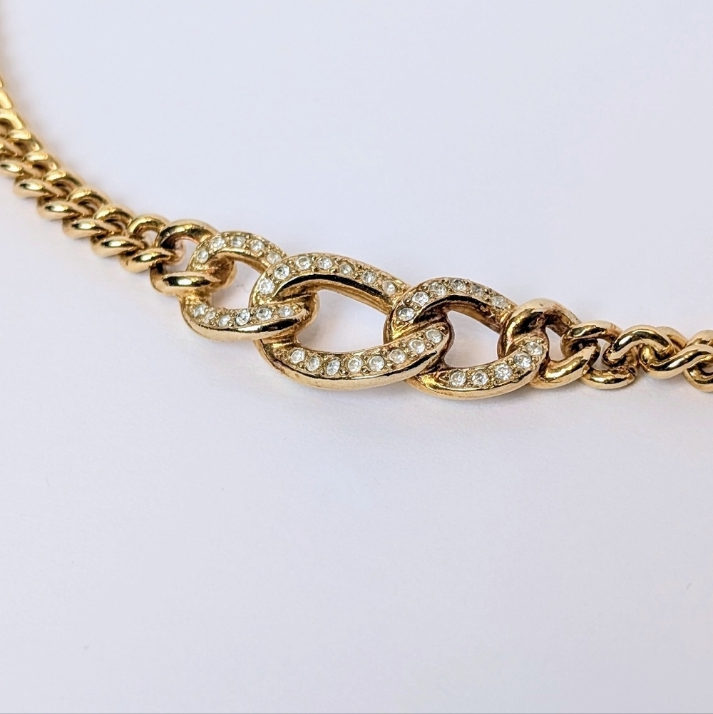 Dior Germany Curb Chain Choker Necklace Gold Pavé Crystal Y2K Authentic